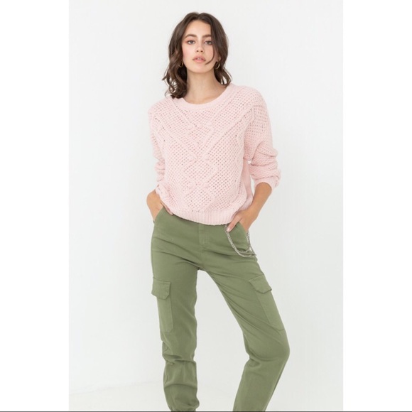 Long Sleeve Chunky Knit Pullover Sweater - Pink - Picture 2 of 2